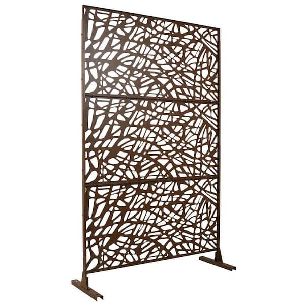 Outdoor and Indoor 6.3 ft. x 4 ft. Freestanding Decorative Privacy Fence Screen Brown Metal for Garden Fence