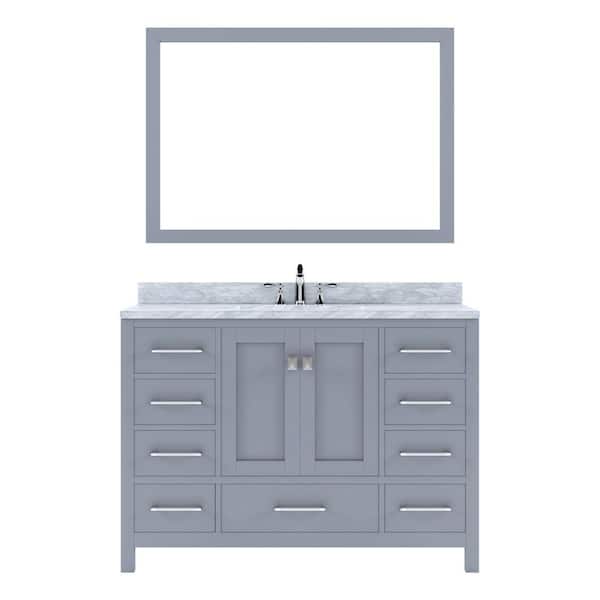 Virtu USA Caroline Avenue 48 in. W x 22 in. D x 34 in. H Single Sink Bath Vanity in Gray with Marble Top and Mirror