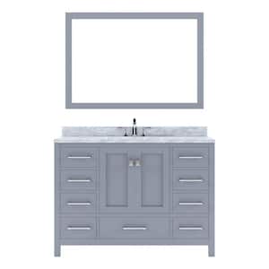 Caroline Avenue 48 in. W x 22 in. D x 34 in. H Single Sink Bath Vanity in Gray with Marble Top and Mirror