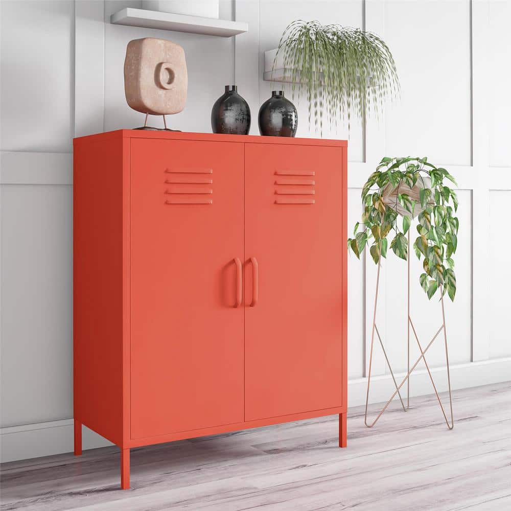 Novogratz Orange Metal Locker Style Storage Cabinet with Adjustable Shelves