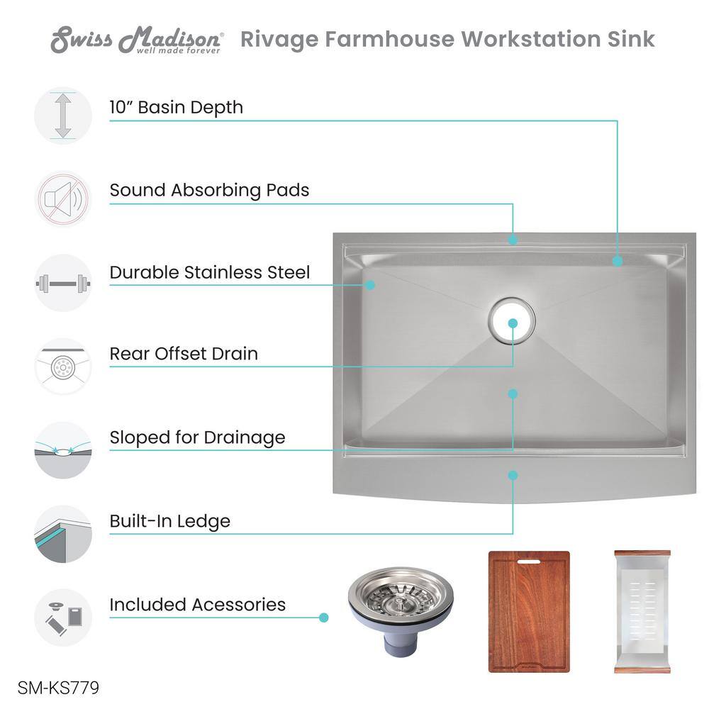 Rivage 30'' Stainless Steel Single Basin Apron Sink with Accessories