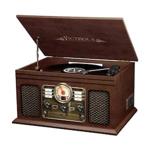 6-in-1 Nostalgic Bluetooth Record Player with 3-Speed Turntable in Espresso