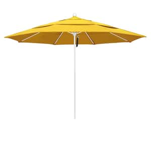 11 ft. White Aluminum Commercial Market Patio Umbrella with Fiberglass Ribs and Pulley Lift in Lemon Olefin