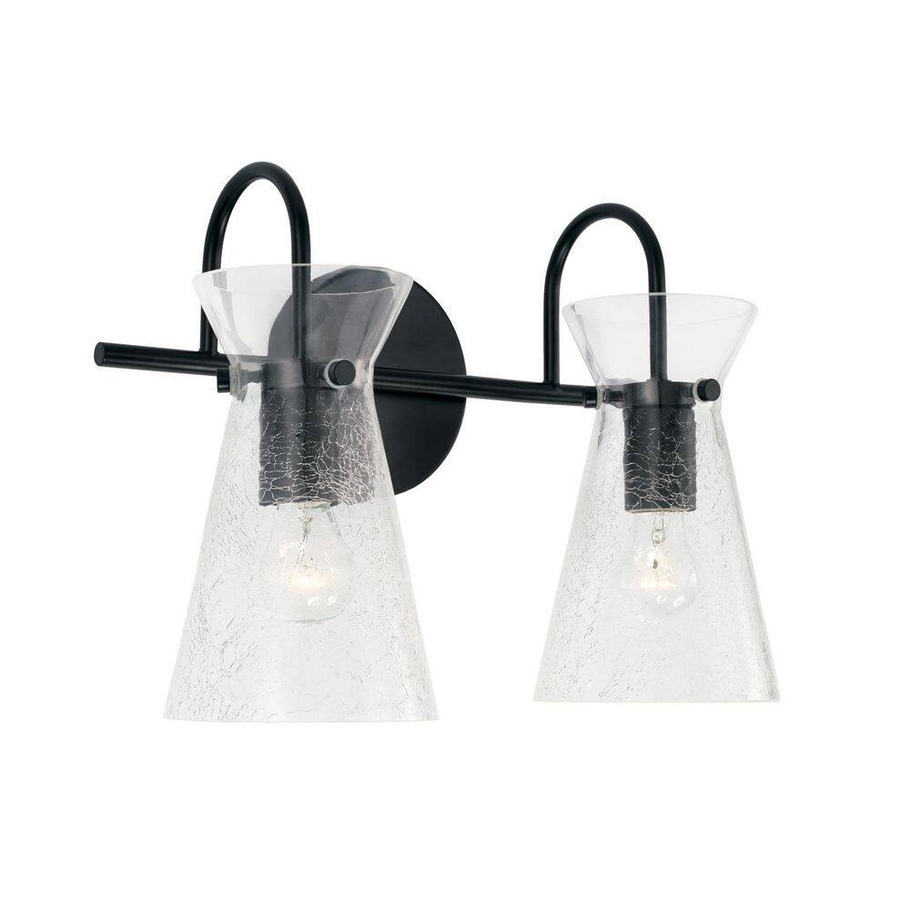Mila 14 in. W x 11 in. H 2-Light Matte Black Vanity Light with Clear Half-Crackle Glass price history on PriceWatchPro