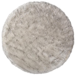 Sheepskin Faux Furry White/Gray Cozy Rugs 3 ft. x 3 ft. Round Area Rug