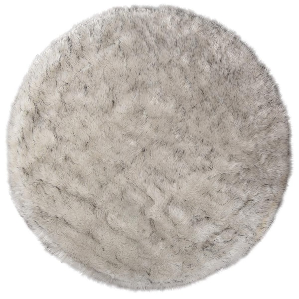 Latepis Sheepskin Faux Furry White/Gray Cozy Rugs 4 ft. x 4 ft. Round ...