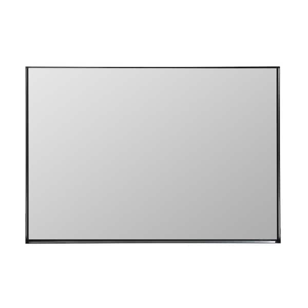 Unbranded 36 in. W x 24 in. H Rectangular Framed Black Mirror Square Angle Metal Frame Wall Mounted Hanging Plates