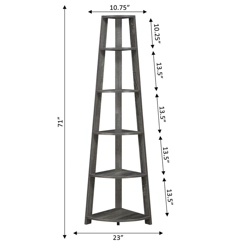 Convenience Concepts Newport 6 Tier Corner Bookshelf, Weathered Gray