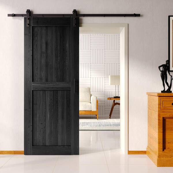 HOMACER 36 in. x 84 in. H-Frame Black Solid Pine Wood Interior