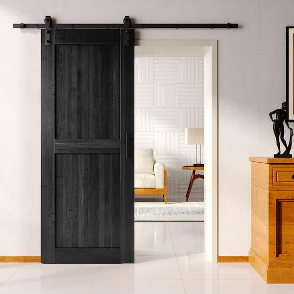 HOMACER 38 in. x 84 in. H-Frame Black Solid Pine Wood Interior