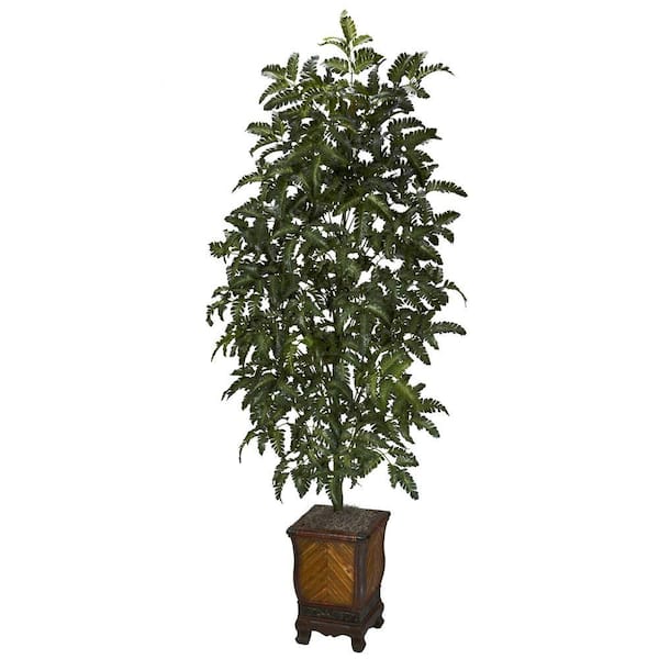 Nearly Natural 60 in. Artificial H Green Bracken Fern with Decorative Vase Silk Plant