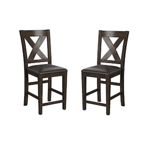 Spencer 21.25 in. Brown Full Back Wood 40.5 in. Bar Stool with Faux Leather Seat 1 Set of Included