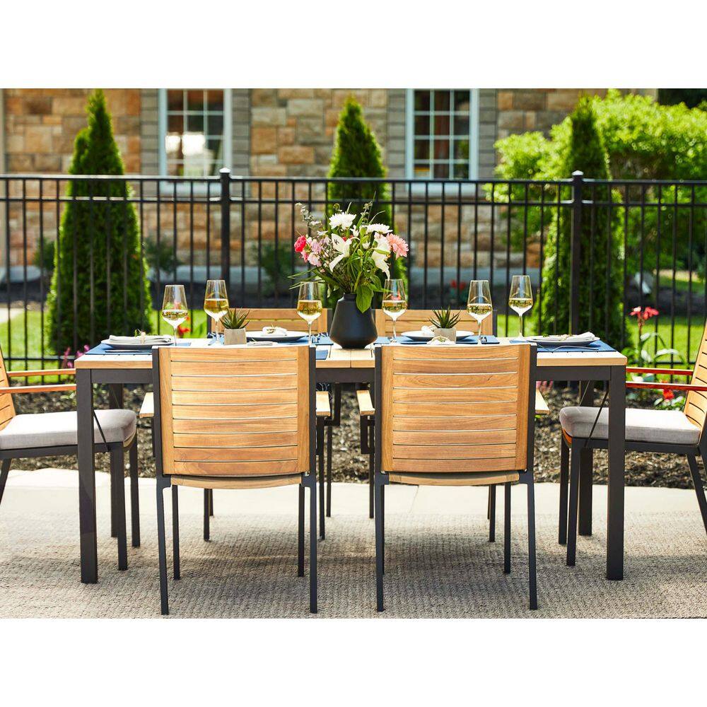 5-Piece Black and Teak Rectangular Dining Set