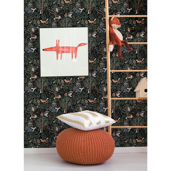 Clara Jean Folklore Forest Black Vinyl Peel and Stick Matte Wallpaper 30.75 sq. ft.