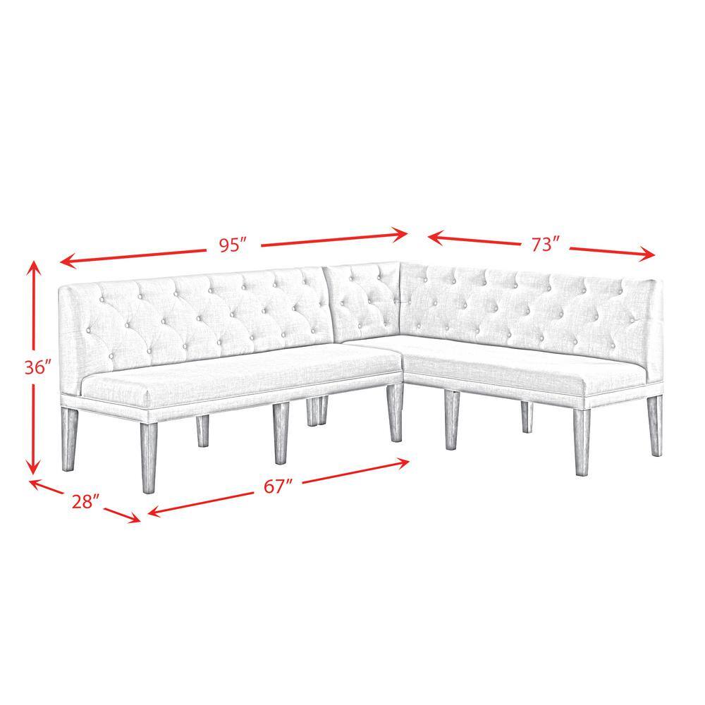 Gray Tufted Fabric Armless Sectional Sofa with Wooden Legs
