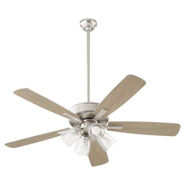 quorum Ovation 52 in. 5 Blade Fan 4-Light 7-Watt Medium- Clear Seeded Glass- Aged Brass