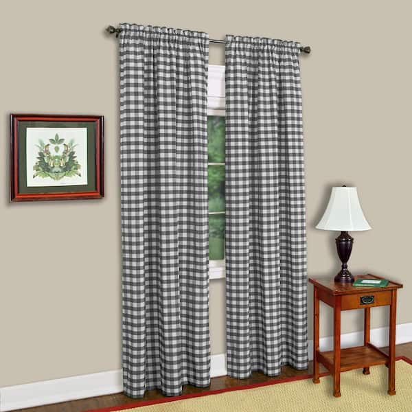 ACHIM Buffalo Check 42 in. W x 95 in. L Polyester/Cotton Light Filtering Window Panel in Black