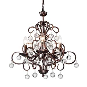 Belvedere Glam 5-Light Antique Copper Finish Candlestick Crystal Chandelier Iron Ceiling Light Fixture
