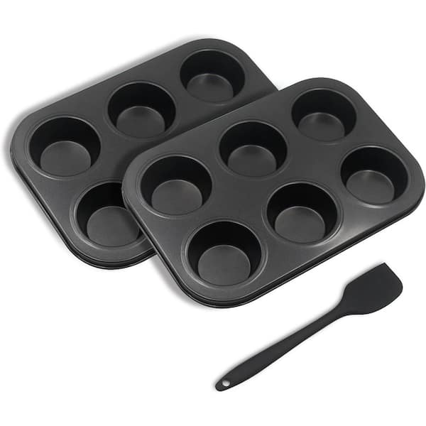 Standard 6-Cup Carbon Steel Non-Stick Muffin Pan Set for Cupcakes and Muffins, 2 Pack