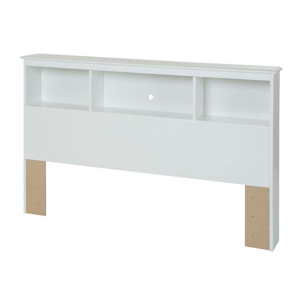 Full White Wood Bookcase Headboard with Storage