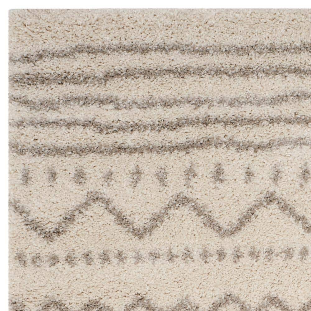 Ivory Beige Geometric Shag Area Rug 5'1" x 7'6"