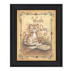 Wash Day Kitty Cat by Unknown 1 Piece Framed Graphic Print Typography Art Print 12 in. x 10 in. .
