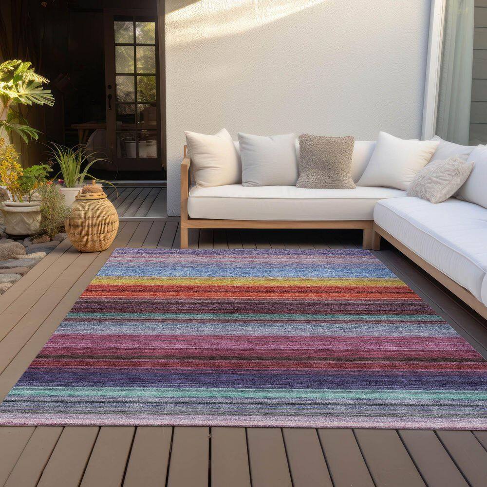 Lavender Multi-Stripe Flat Woven Synthetic Indoor/Outdoor Rug 5' x 7'