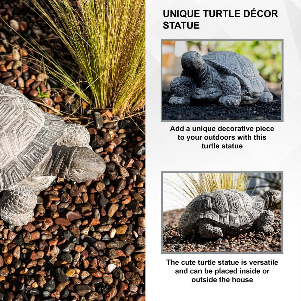 16.1" Grey Polystone Walking Turtle Statue for Indoor Outdoor Decor