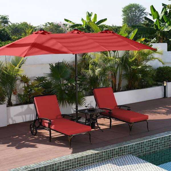 Antique Bronze 3-Piece Cast Aluminum Outdoor Lounge Chair Set with Red Cushion and Table