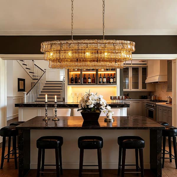 Amber Grass Chandelier 5灯 Ecogleam 47 in. 5-Light Gold Rectangle Dining Room Chandelier, 3