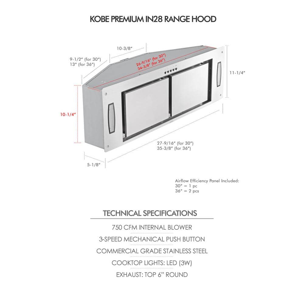 30-Inch Stainless Steel Insert Range Hood with LED Lights