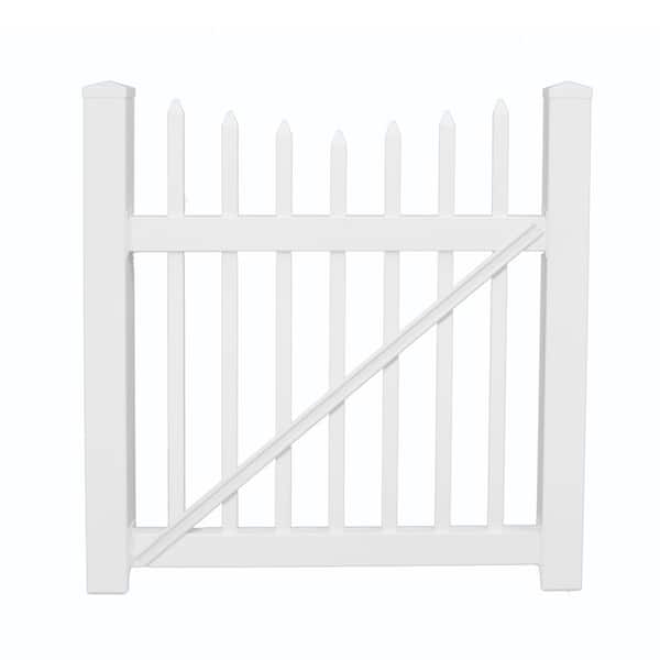 Weatherables Stratford 4 ft. W x 4 ft. H White Vinyl Picket Fence Gate Kit