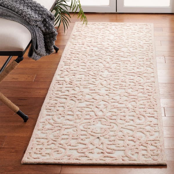 Martha Stewart Ivory/Pink 2 ft. x 8 ft. Abstract Floral High-Low Runner Rug