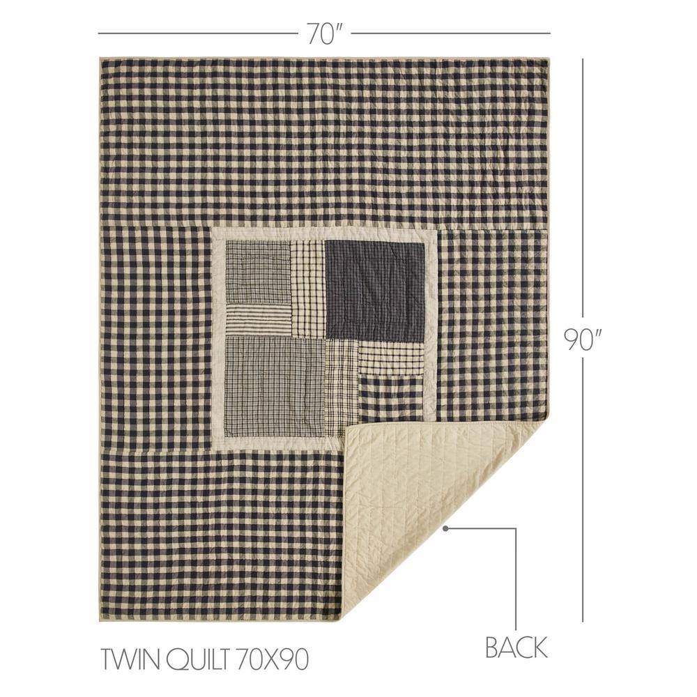 Navy and Khaki Cotton Twin Reversible Quilt