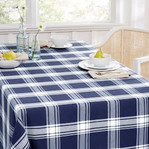 160 in. W x 60 in. L Navy Blue Checkered Cotton Blend Tablecloth