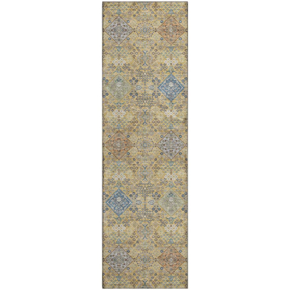 Mayfield Premium Machine Washable Abstract AMF2440 Gold 2 ft. x 7 ft. Runner Rug price history on PriceWatchPro