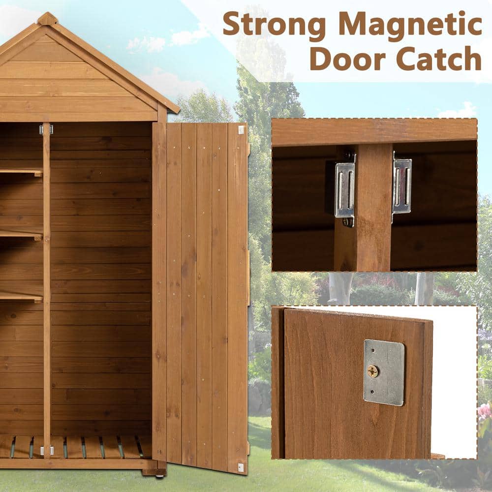 Brown Cedar Wood Outdoor Storage Shed with Shelves