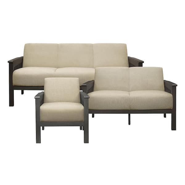 Lazzara Copley 71.5 in. W. Straight Arm Textured Fabric Rectangle 3-Piece Living Room Sofa Set in Light Brown