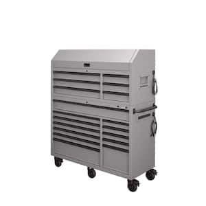 56 in. W x 22 in. D Heavy Duty 18-Drawer Combination Rolling Tool Chest and Top Tool Cabinet Set in Matte Gray