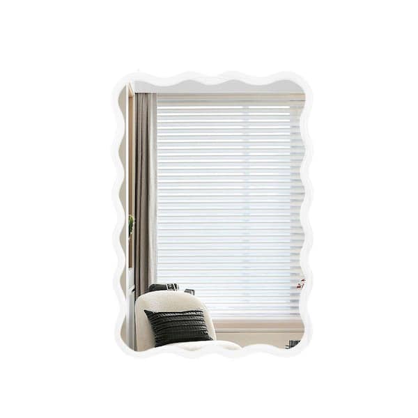 White 40 in. W x 28 in. H Wavy Rectangle Solid Wood Framed Vanity Mirror Wall Decor Mirror Wall-Mounted Bathroom Mirror