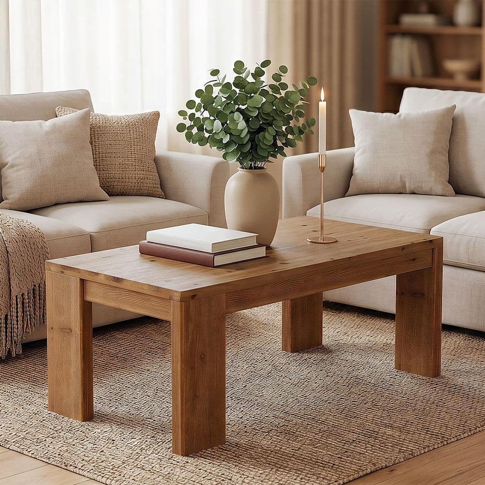 BYBLIGHT Allan 47.2 in. Brown Rectangle Solid Wood Coffee Table