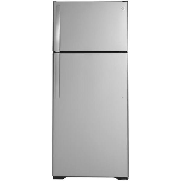 Ge 17 5 Cu Ft Top Freezer Refrigerator In Stainless Steel Gts18hsnrss The Home Depot
