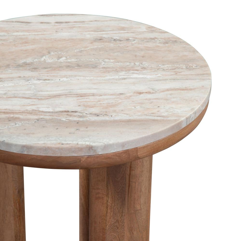 Sidney 22 in. Brown Marble Top Round End Table - thumbnail 2