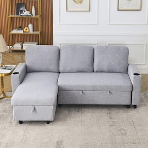 78.5 in. W Gray Polyester Full Size Convertible  3-Seat  Sofa Bed