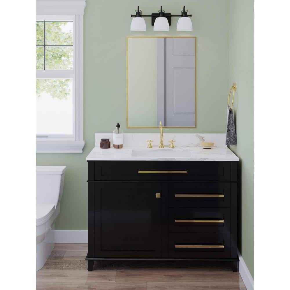 Preston Matte Black 3-Light Bath Vanity with Opal Glass Shades