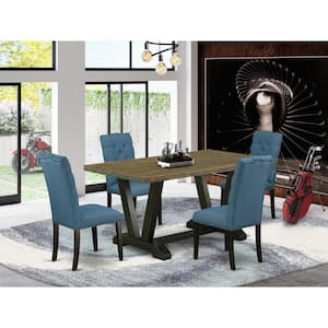 5-Piece Distressed Jacobean Finish Solid Wood Top Dining Table with 4 Parson Chair with Lattice Back