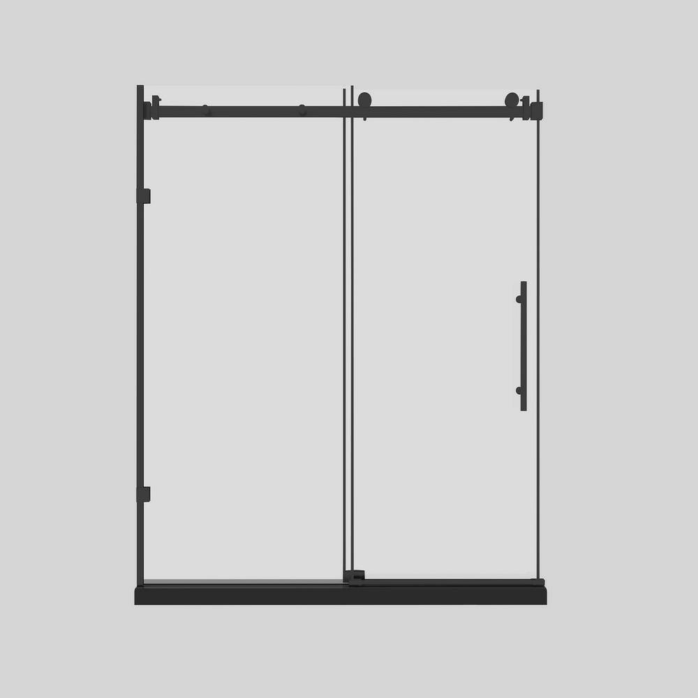 72 in. W x 76 in. H Sliding Frameless Shower Door in Matte Black Finish wit