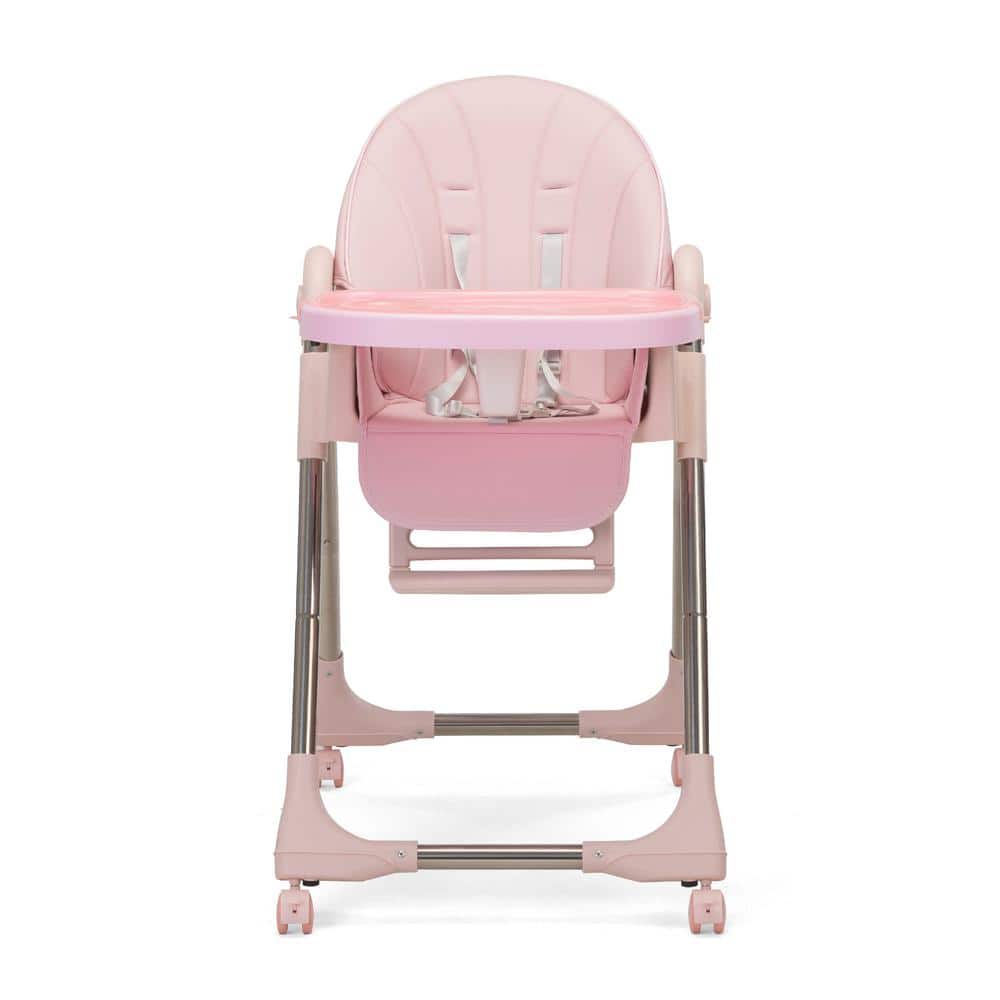 Aoibox Pink Convertible High Chair on Wheels with Removable Tray, Height and Angle Adjustment for Baby And Toddler -  SNMX4623