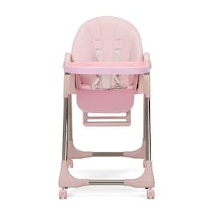 Pink Convertible High Chair on Wheels with Removable Tray, Height and Angle Adjustment for Baby And Toddler