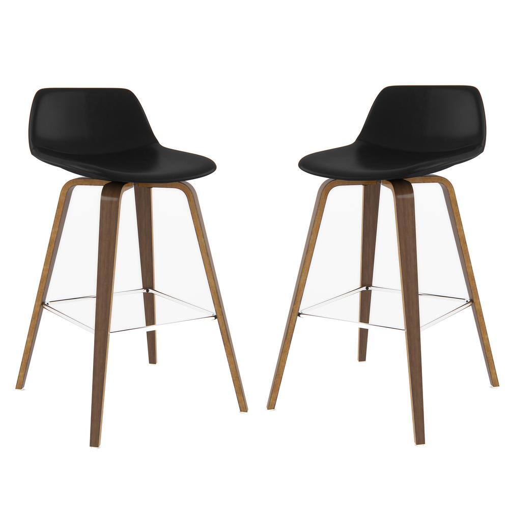 Mid-Century Modern Bentwood Counter Stool in Black Leather